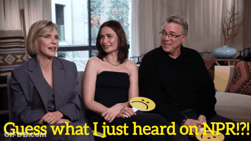 Group On Couch Saying Guess What I Just Heard On NPR GIF