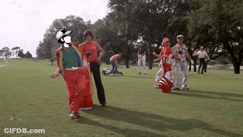 Group On Golf Course With Red Bag Saying Ray GIF