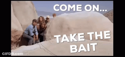 Group On Rock Saying Come On Take The Bait GIF