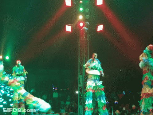 Group On Stilts Dancing In Front Of Crowd GIF
