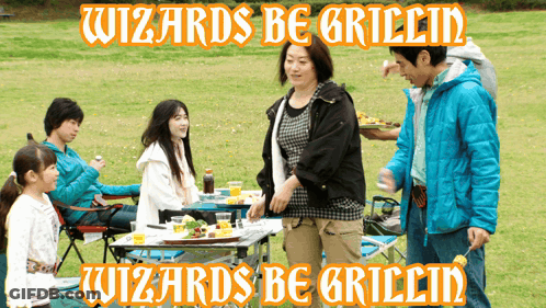 Group Picnic In Field Wizards Be Grillin GIF