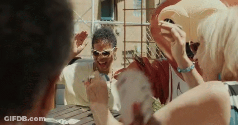 Group Playing Cards With Flamingo Float GIF