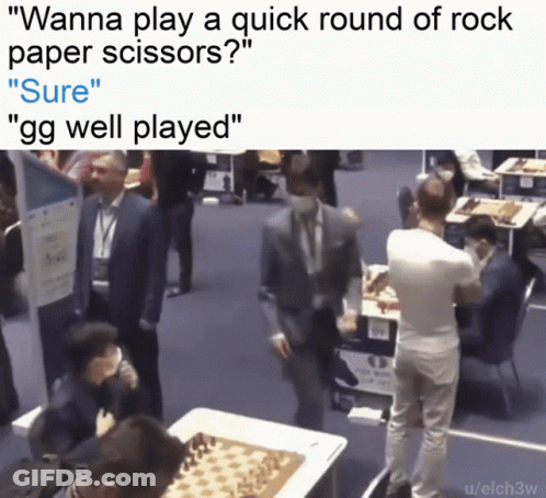 Group Playing Chess Saying Wanna Play Rock Paper Scissors GIF