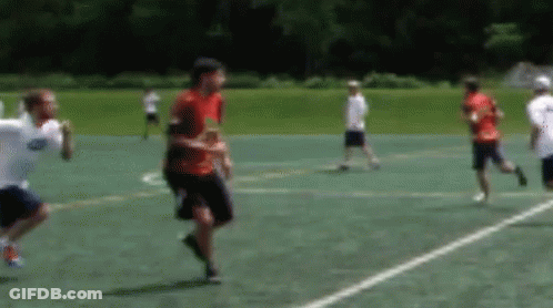 Group Playing Frisbee On Field GIF