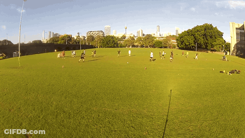 Group Playing Soccer On Field GIF