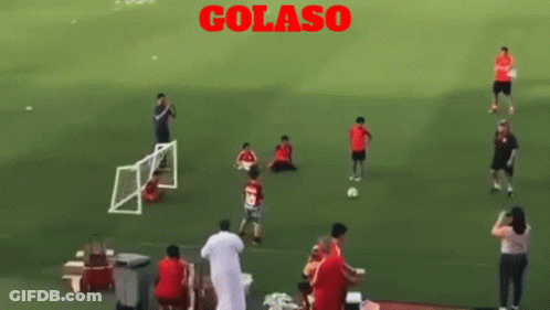 Group Playing Soccer With Golaso In Red GIF