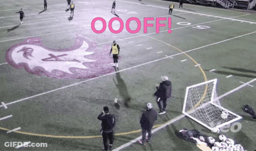 Group Playing Soccer With Pink Word Oooff GIF