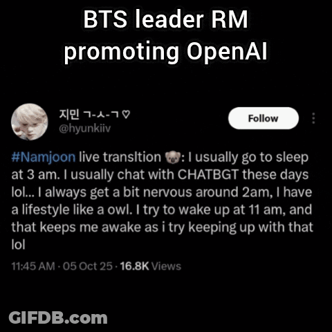 Group Posing For Photo With BTS Leader RM Promoting OpenAI GIF