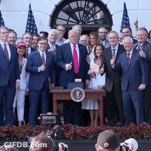Group Posing With Donald Trump GIF