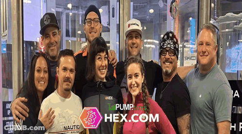 Group Posing With Hex.com Logo GIF