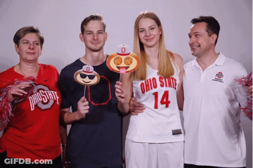 Group Posing With Ohio State 14 Jersey GIF