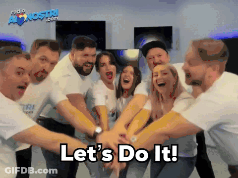 Group Putting Hands Together Saying Let's Do It GIF