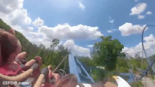Group Riding Roller Coaster On Sunny Day GIF