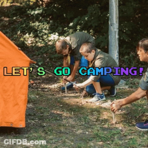 Group Setting Up Tent With Lets Go Camping GIF