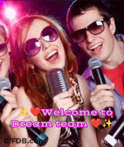 Group Singing Into Microphones Welcome To Dream Team GIF