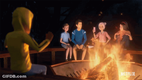 Group Sitting Around Fire With Netflix GIF