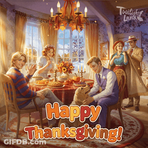 Group Sitting Around Table Happy Thanksgiving GIF