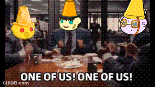 Group Sitting Around Table Saying One Of Us One Of Us GIF