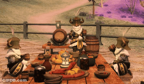 Group Sitting Around Table With Barrel GIF