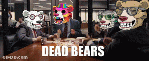 Group Sitting Around Table With Dead Bears GIF
