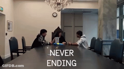 Group Sitting At Table Saying Never Ending GIF