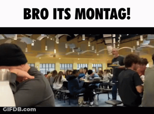 Group Sitting At Tables In Cafeteria With Bro Its Montag GIF
