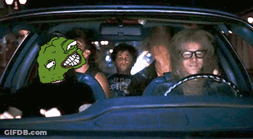 Group Sitting In Car With Green Face Windshield GIF