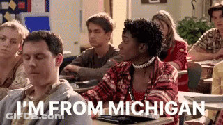 Group Sitting In Classroom Saying I'm From Michigan GIF