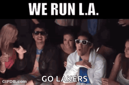 Group Sitting In Dark Room We Run L.A. Go Lakers GIF