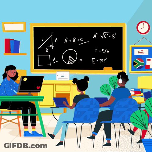 Group Sitting In Front Of Blackboard Saying A + B = C GIF