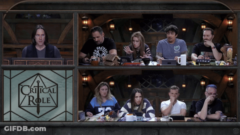 Group Sitting In Front Of Critical Role Sign GIF