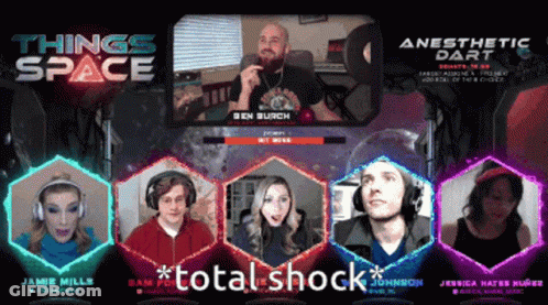 Group Sitting In Front Of Screen Saying Things Space GIF