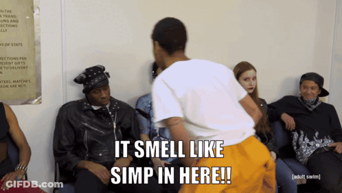 Group Sitting In Room Says It Smells Like Simp In Here GIF