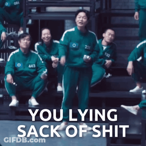 Group Sitting On Bench Saying You Lying Sack Of Shit GIF
