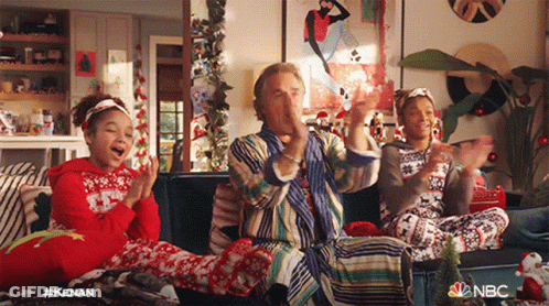 Group Sitting On Couch With Hands In Air NBC Logo GIF
