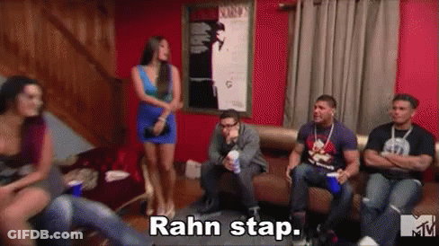 Group Sitting On Couch Woman Standing Rahn Stap GIF