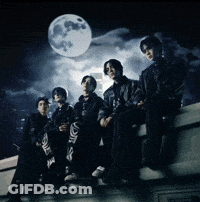 Group Sitting On Ledge With Full Moon GIF