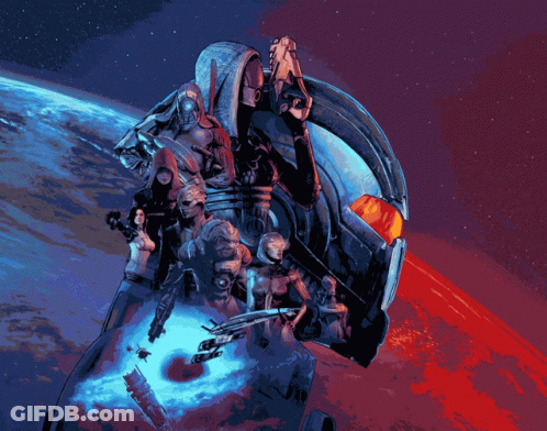 Group Standing Around Giant Robot GIF