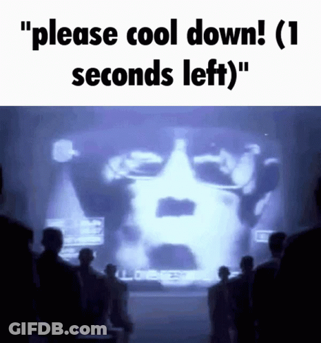Group Standing Before Screen Saying Please Cool Down GIF