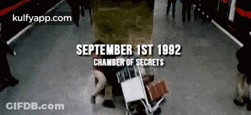 Group Standing By Sign Saying September 1St 1992 Chamber Of Secrets GIF