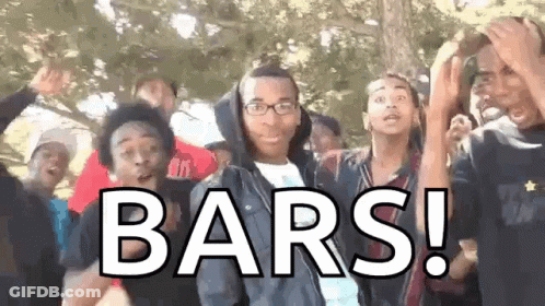 Group Standing In Front Of Bars Sign GIF