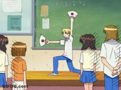 Group Standing In Front Of Blackboard Saying Notice GIF