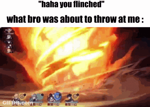 Group Standing In Front Of Fire Saying Haha You Flinched GIF