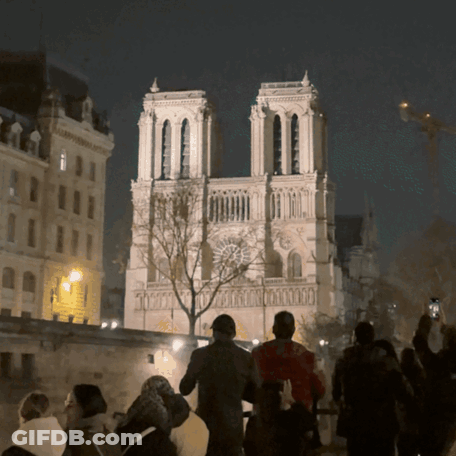 Group Standing In Front Of Notre Dame Building GIF