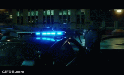Group Standing In Front Of Police Car In Dark Room GIF