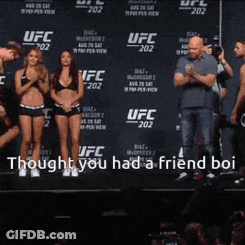 Group Standing In Front Of Thought You Had A Friend Boi Sign GIF