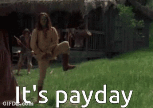 Group Standing In Grassy Field Saying It's Payday GIF