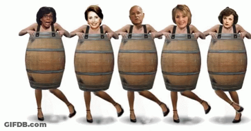 Group Standing In Line Holding Barrels With Faces GIF
