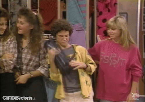 Group Standing In Room One Wearing Pink Esprit Shirt GIF