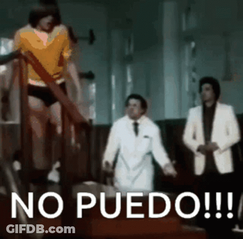 Group Standing In Room Saying No Puedo GIF
